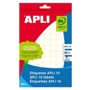 Apaļas uzlīmes APLI ar diametru 10mm, 10 loksnes/1260 uzlīmes baltas - 100-00449