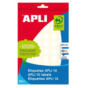 Apaļas uzlīmes APLI ar diametru 13mm, 10 loksnes/770 uzlīmes baltas - 100-00450