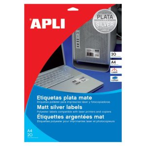 Uzlīmes APLI, ūdensizturīgas, ar izmēru 45,7x21.2mm, 20 loksnes/960 uzlīmes, sudraba - 100-01430