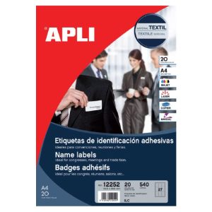 Uzlīmes APLI tekstīlam, ar izmēru 63.5x29.6mm, 20 loksnes/540 uzlīmes - 100-02194