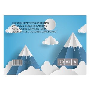 Krāsains kartons, divpusējs, A4, 8 lapas, dažādas krāsas - 100-10421