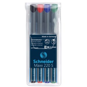 Noturīgais marķieris SCHNEIDER kodoskopa plēvēm OHP Maxx 220S, 0.4mm, 4 krāsas - 200-01508