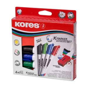 Tāfeles marķieru komplekts ar sūkli KORES KMARKER XW1 konisks, 4 krāsu komplekts - 200-11414