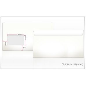 Aploksnes E65 RH formāts, 114x229mm, ar logu 45x90, 1000 gab./iepak. - 200-11541