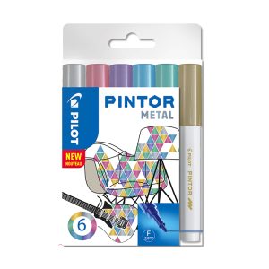 Noturīgais marķieris PILOT PINTOR METALLIC 1.0mm, konisks,  6 krāsu komplekts - 200-12419