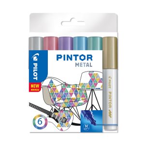 Noturīgais marķieris PILOT PINTOR METALLIC 1.4mm, konisks,  6 krāsu komplekts - 200-12420