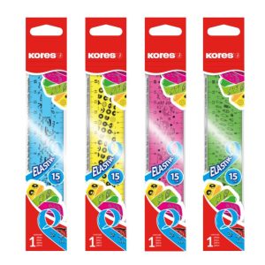 Lineāls KORES ELASTIC, elastīgs, 15 cm, dažādās krāsās - 200-13106