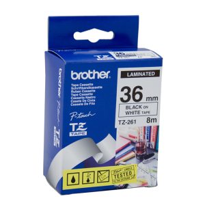 Lenta BROTHER TZE-261, 36 mm x 8 m, melni burti uz balta fona - 250-01201
