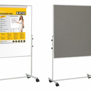 Mobila, divpusēja tāfele BI-OFFICE 100x100, alumīnija rāmis, balta/pelēks filcs - 250-06714