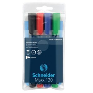 Noturīgais marķieris SCHNEIDER MAXX 130 konisks, 1-3 mm, 4 krāsu komplekts - 200-03036