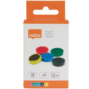 Magnētiskās tāfeles magnēti Nobo 10 paciņās 38mm krāsaini asorti - 250-08567
