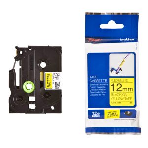 Lenta BROTHER TZE-FX631 12 mm x 8 m, melni burti uz dzeltena fona, Flexible - 300-04462