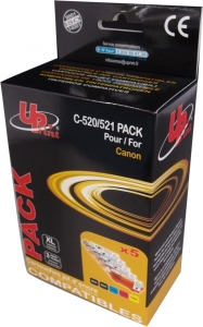 Tintes kasetes UPrint Canon 520/521-PACK Black 20ml,+ Black 10ml, + C/M/Y 10ml
