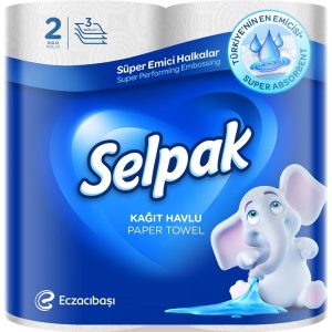 Papīra dvieļi SELPAK, 3 sl., 84 lapas rullī, 11.25 m, 2 ruļļi, baltā krāsā ar iespiedumu - 400-03279