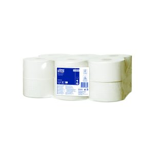 Tualetes papīrs TORK Universal Mini Jumbo T2, 2 sl., 750 lapiņas rullī, 9.1 cm x 150 m, baltā krāsā - 400-05012