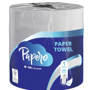 Papīra dvieļi PAPERO, 2 slāņi, 90 m, 500 loksnes, 1 rullis - 400-11910