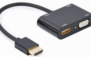 Adapteris Gembird HDMI Male - HDMI Female + VGA female + Audio Cable Black