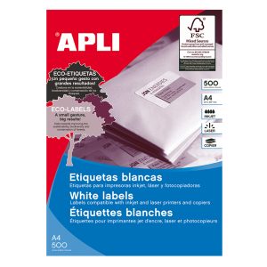 Uzlīmes APLI ILC ar izmēru 105x74 mm, 500 loksnes/8 uzlīmes balts - 100-02414