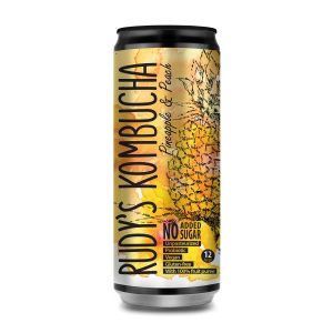 Tējas dzēriens RUDY'S Kombucha Pineapple&Peach, bundžā, 0.33l (DEP) - 450-19086