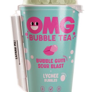 Tējas dzēriens OMG, skābas košļājamās gumijas garša, ar līčiju garšas bumbiņām, 0.265l - 450-23034