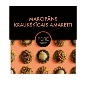 Šokolādes trifeles ar marcipāna krēma pildījumu un kraukšķīgo Amareto cepumu dekoru  96g, PURE - 450-25667