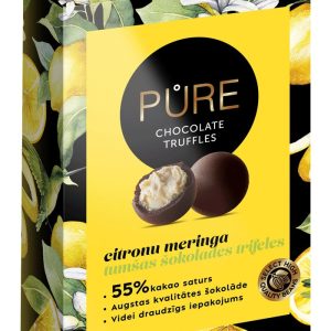 Tumšās šokolādes trifeles ar kraukšķīgo citronu meringas krēma pildījumu 148g, PURE - 450-14295