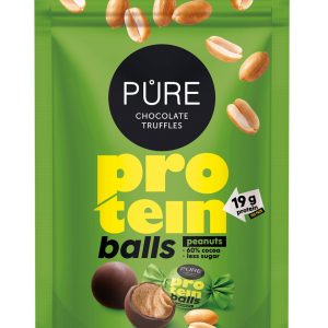 Tumšās šokolādes trifeles ar proteīna zemesriekstu krēma pildījumu 91g PURE - 450-23114